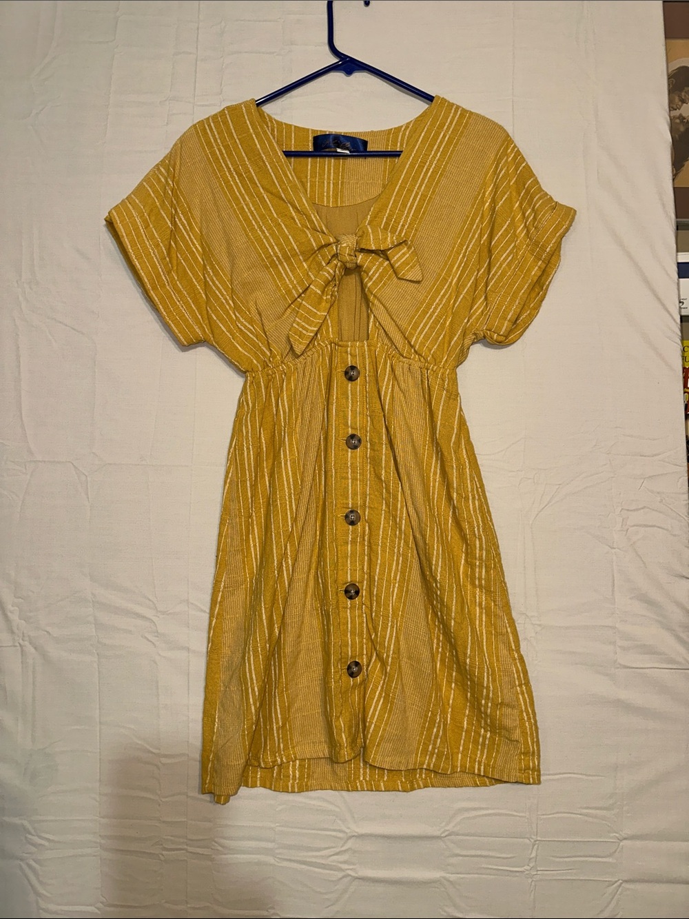 Blue Rain Mustard Striped Tie-Front Dress